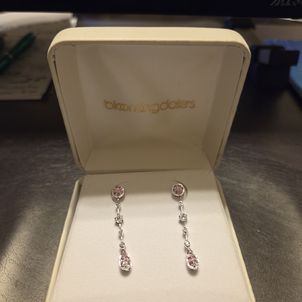 Bloomingdale's Pink Topaz and Silver Drop Earrings